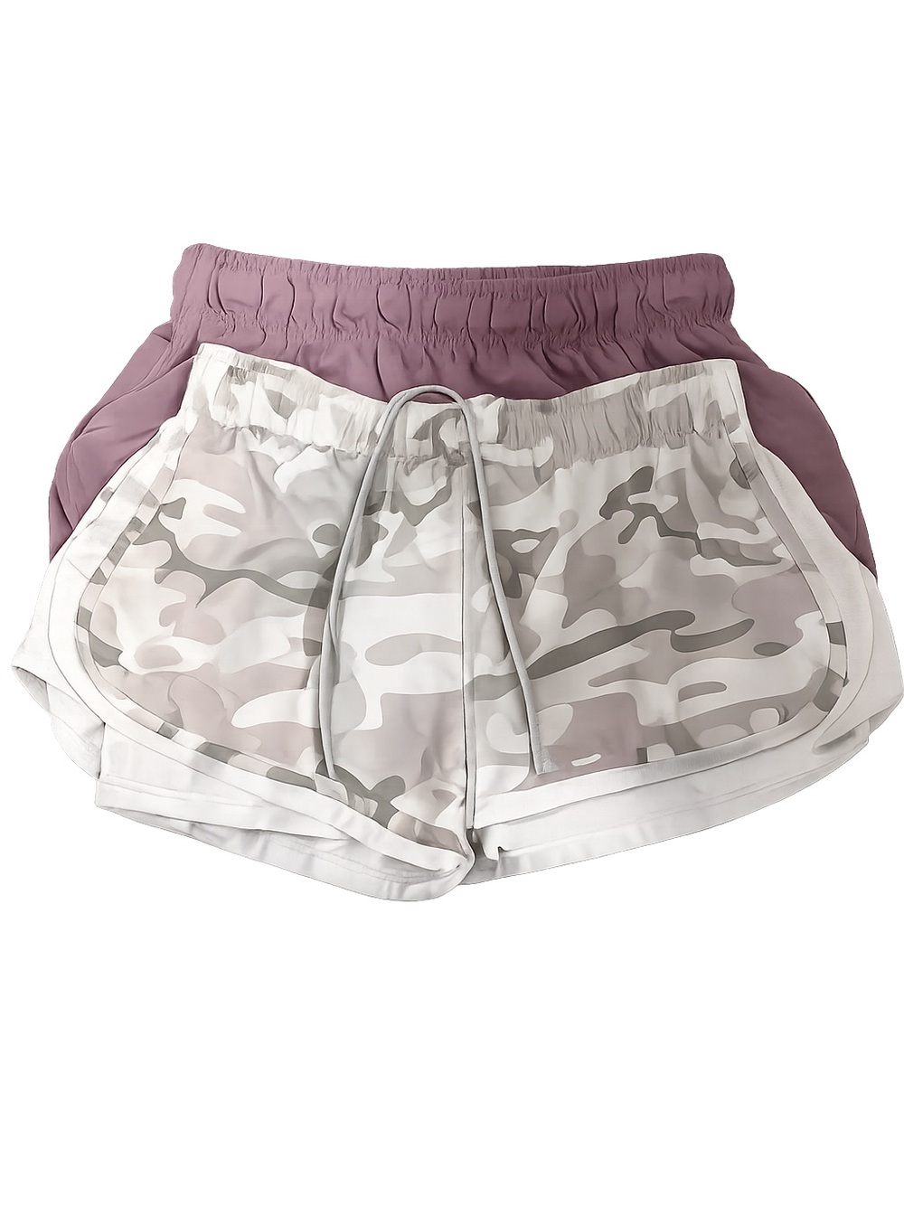Bundle of Size M Women’s Athletic Shorts Set - Mauve, Light Camo & blue
